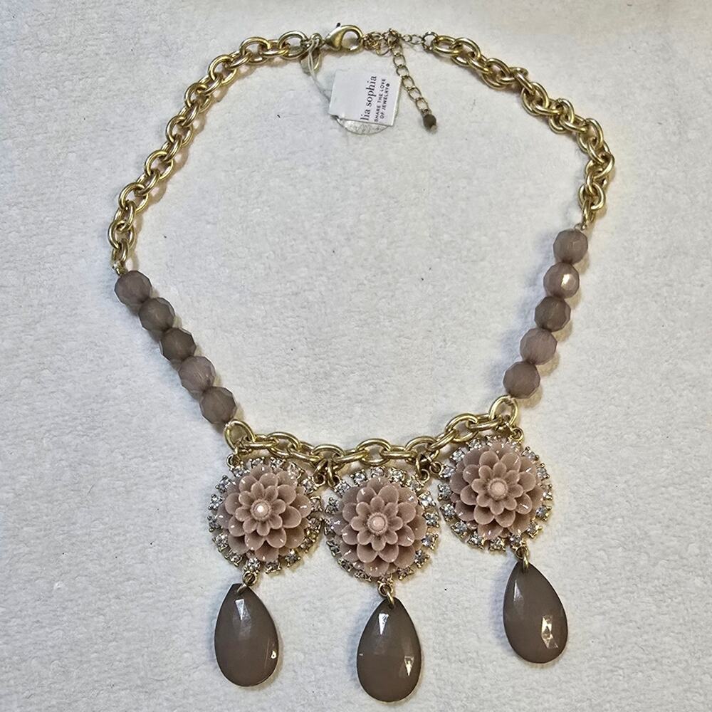 Lia‎ Sophia Rose Pink Rosette Flower Necklace New